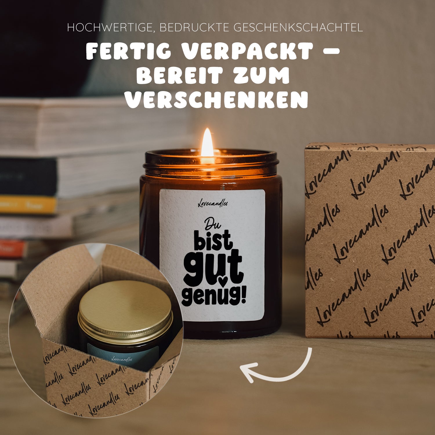 Du bist gut genug! - Duftkerze mit Spruch als Geschenk für Freundschaft, Dankeschön, Freundin, Freund, Lustige Vanille Duftkerzen im Glas - Bild 3