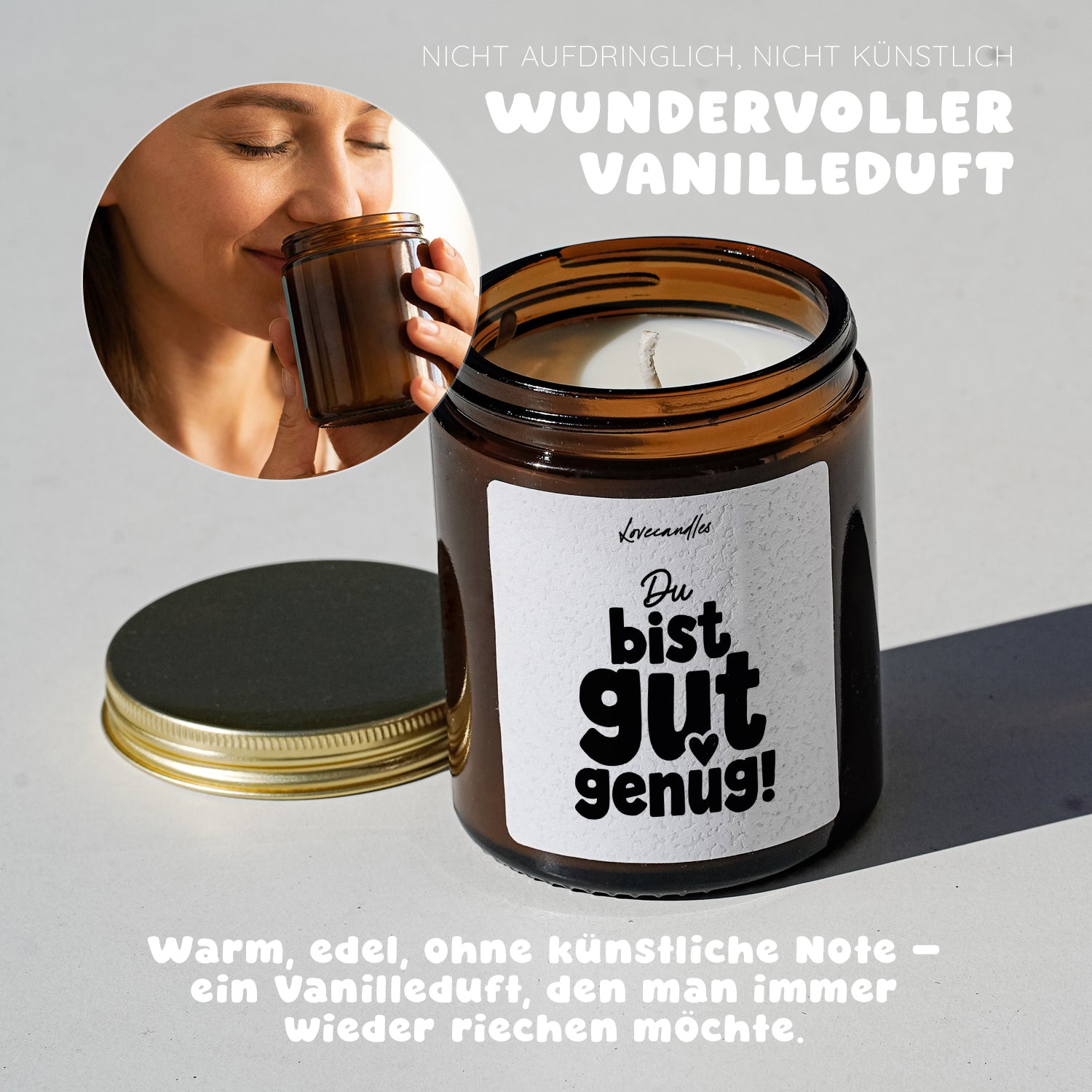 Du bist gut genug! - Duftkerze mit Spruch als Geschenk für Freundschaft, Dankeschön, Freundin, Freund, Lustige Vanille Duftkerzen im Glas - Bild 4