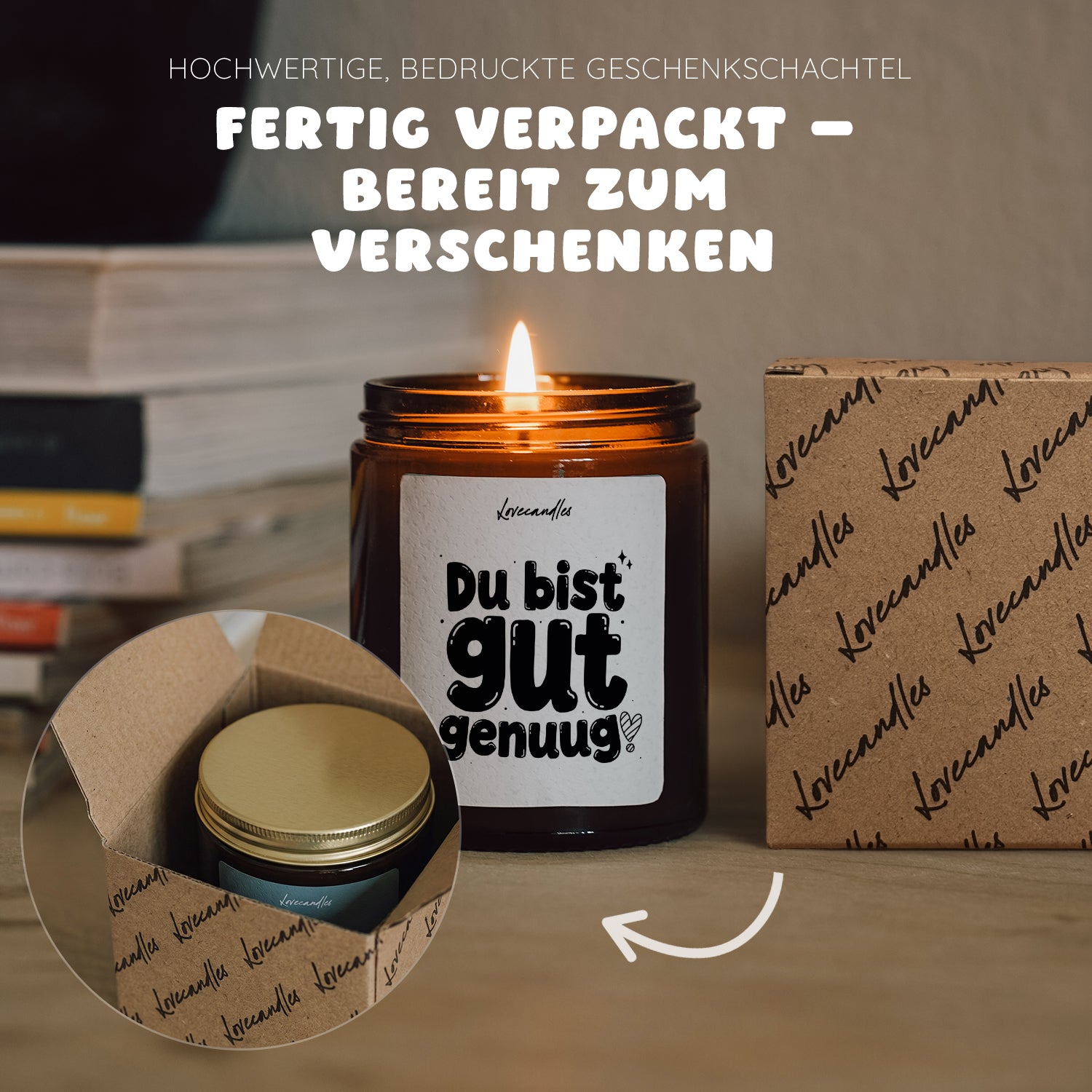 Du bist gut genug! - Duftkerze mit Spruch als Geschenk für Freundschaft, Dankeschön, Freundin, Freund, Lustige Vanille Duftkerzen im Glas - Bild 3