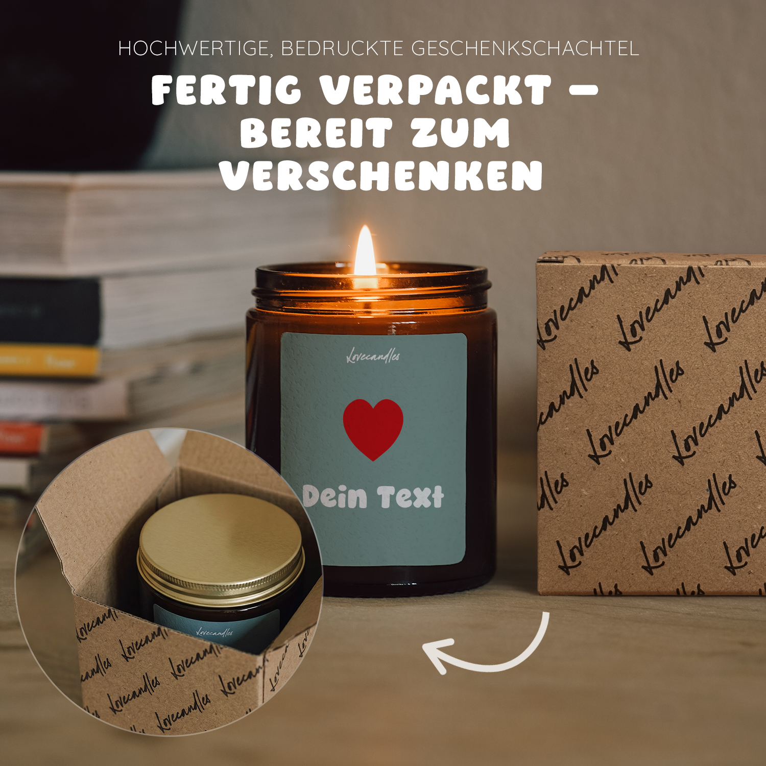 Duftkerze Text + Herz (Personalisierbar) #4