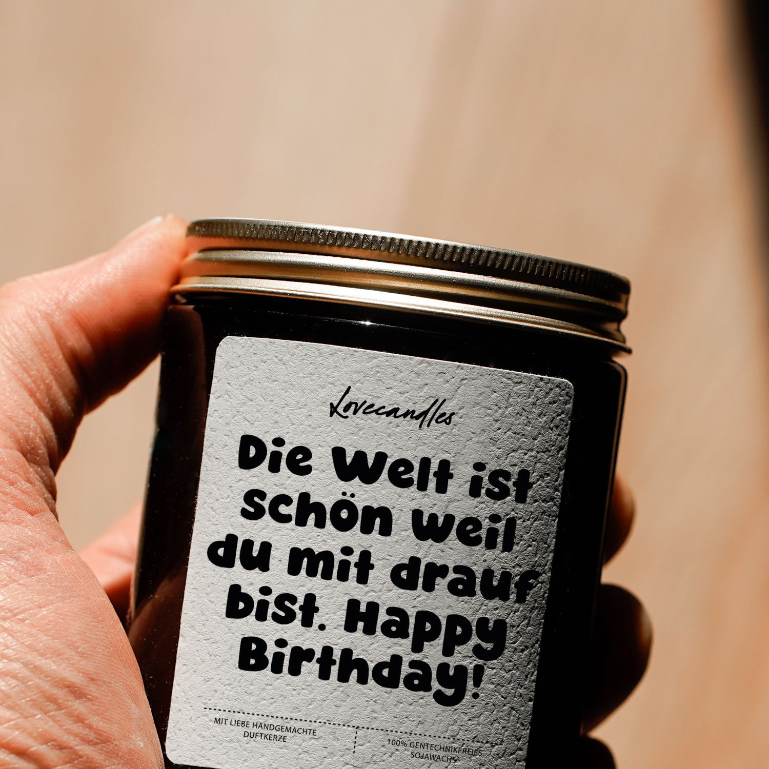 Duftkerze - Die Welt ist schön weil du mit drauf bist. Happy Birthday!